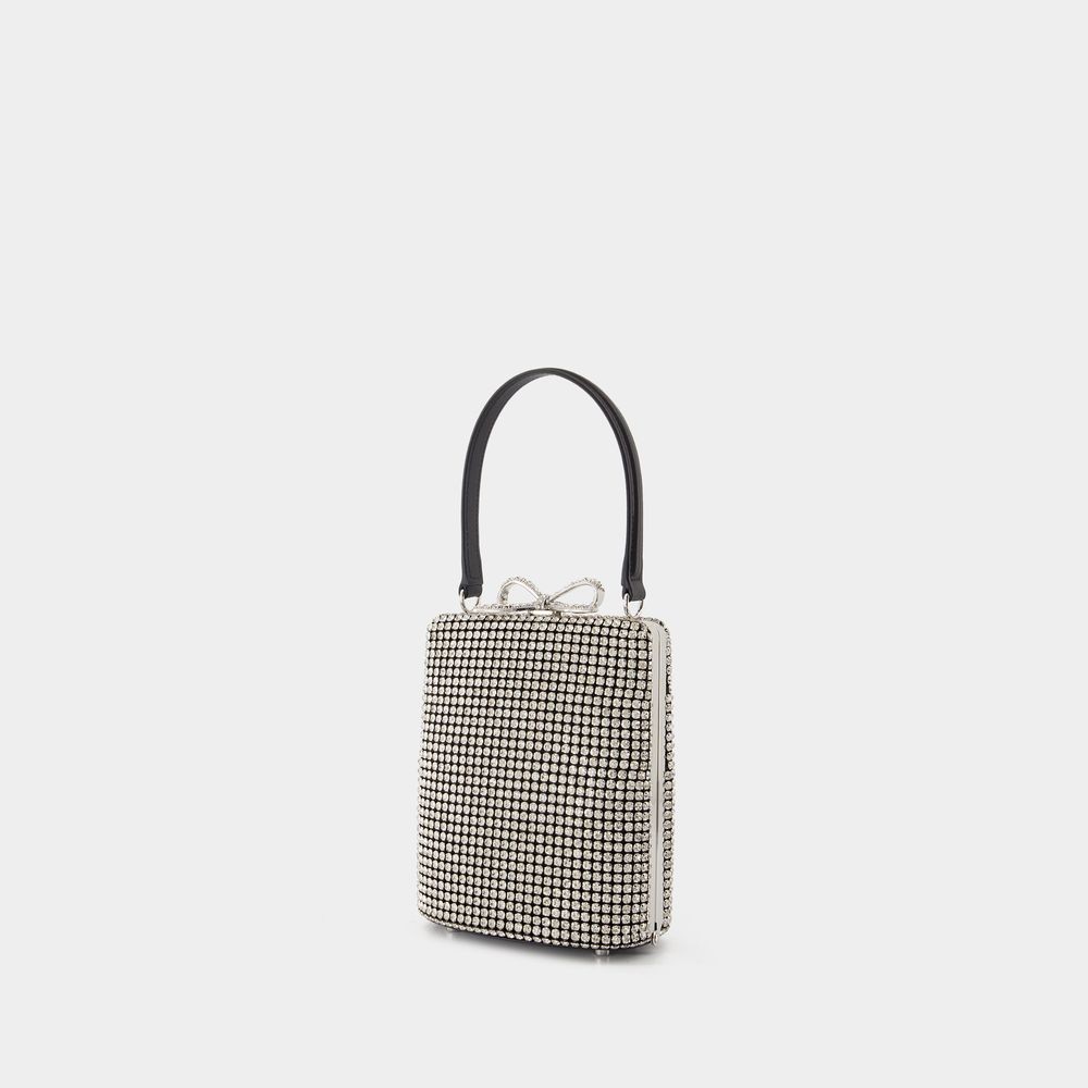 Self-portrait Crystal-embellished Fishnet Top Handle Bag In Silver