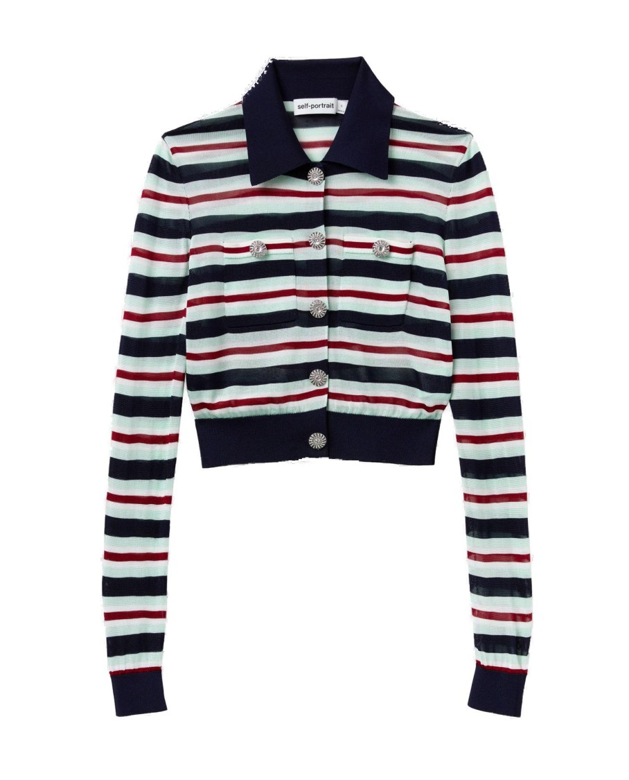 Self-portrait Self Portrait Maglia Navy Striped Viscose In Gray