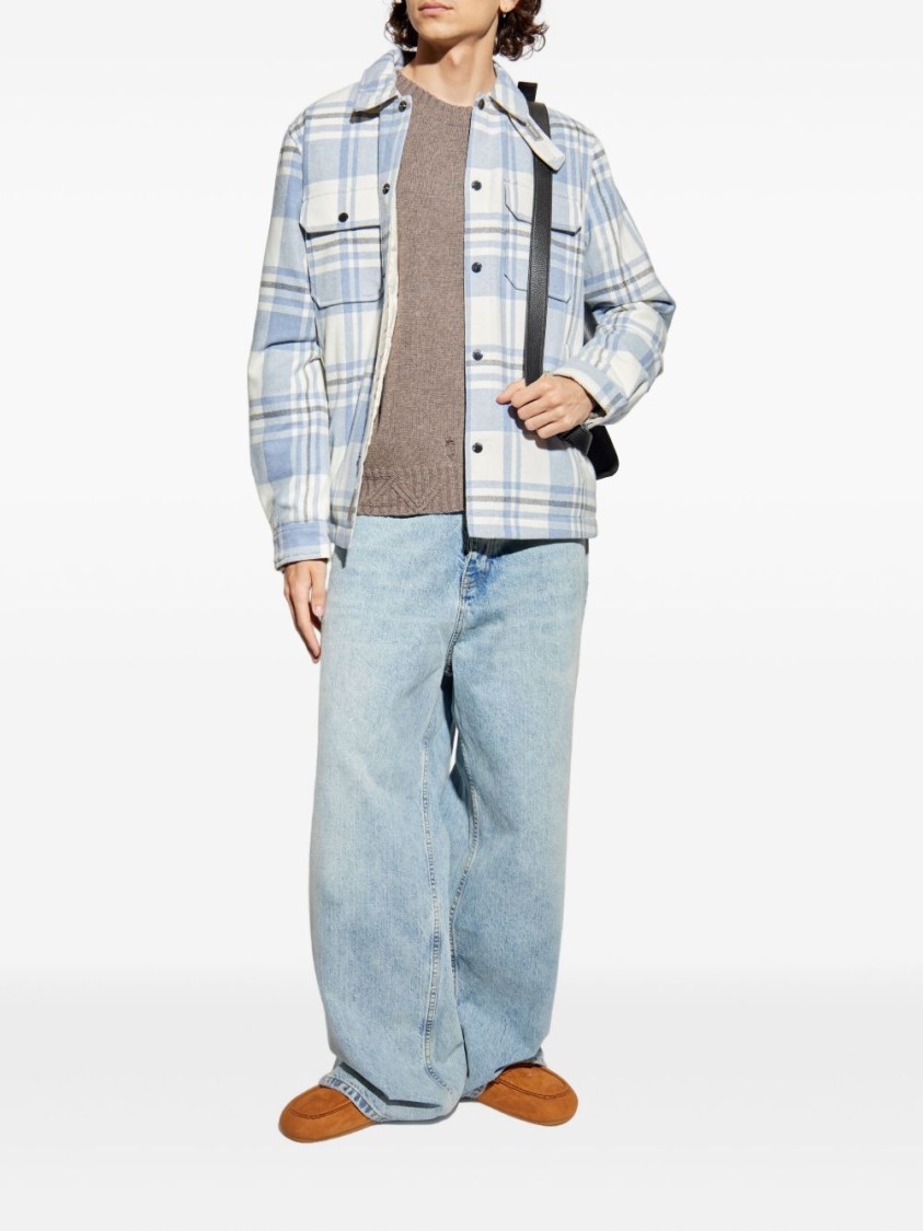 Woolrich Plaid Logo Jacket With Structured Collar In White