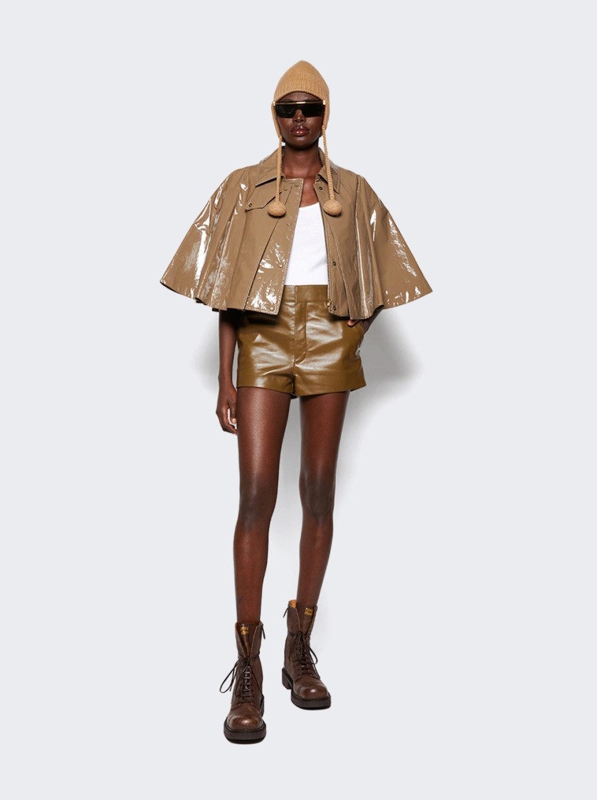 Shop Chloé Tailored Leather Shorts Deep Olive