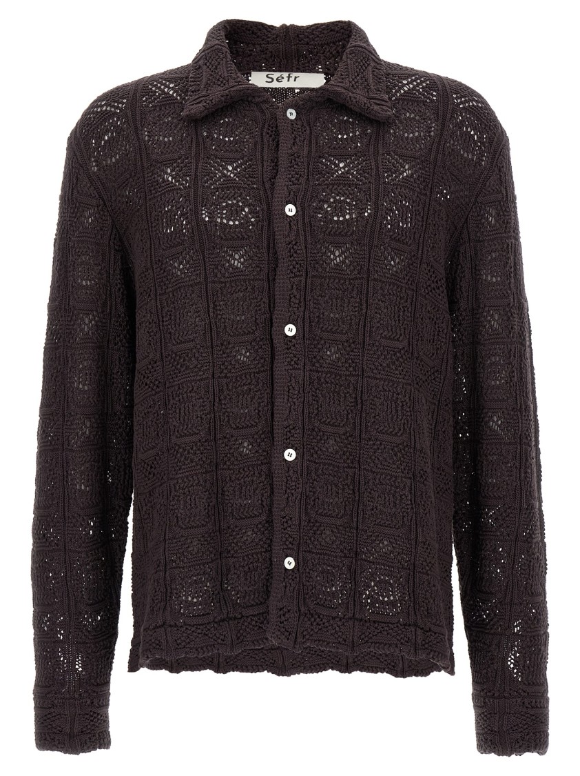 Séfr Myles Brown Knitted Cotton Shirt In Black
