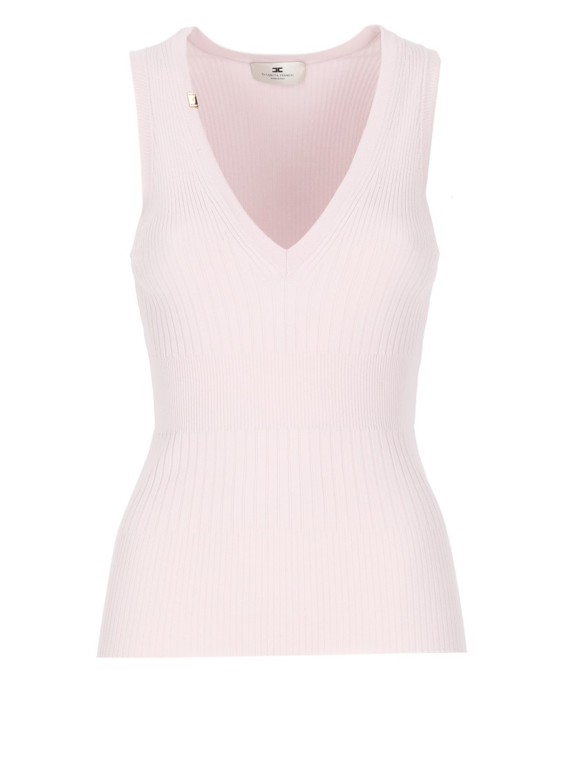 Elisabetta Franchi V-neck Rib Knit Top In Pink