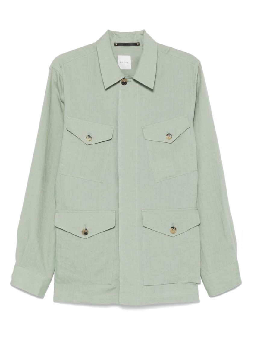 PAUL SMITH PAUL SMITH SAGE GREEN CASUAL JACKET WITH CLASSIC COLLAR