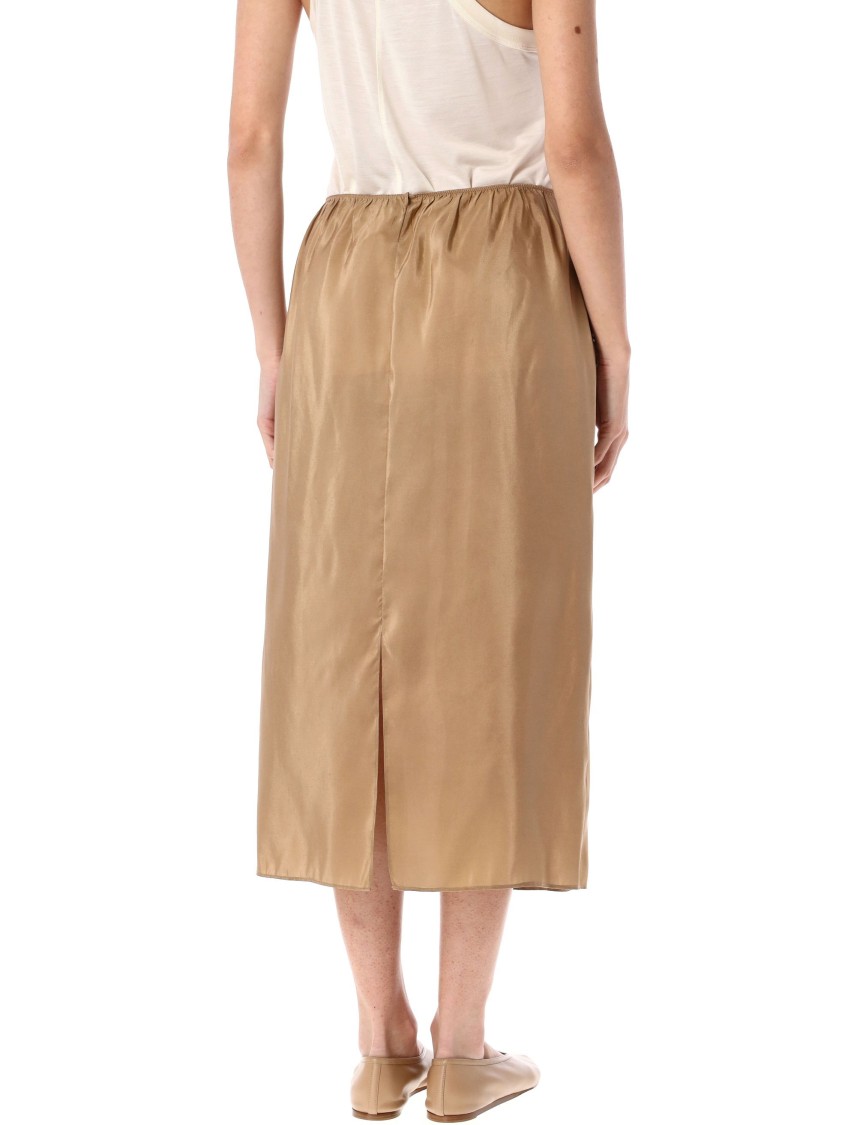 Carven Nude Silk Maxi Skirt With Elastic Waistband In Neutral