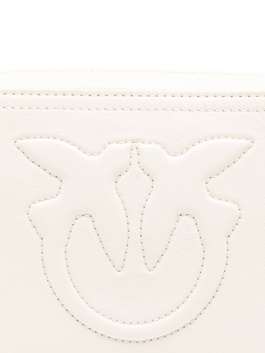 Pinko Sleek Rectangular White Leather Shoulder Bag With Embossed Logo