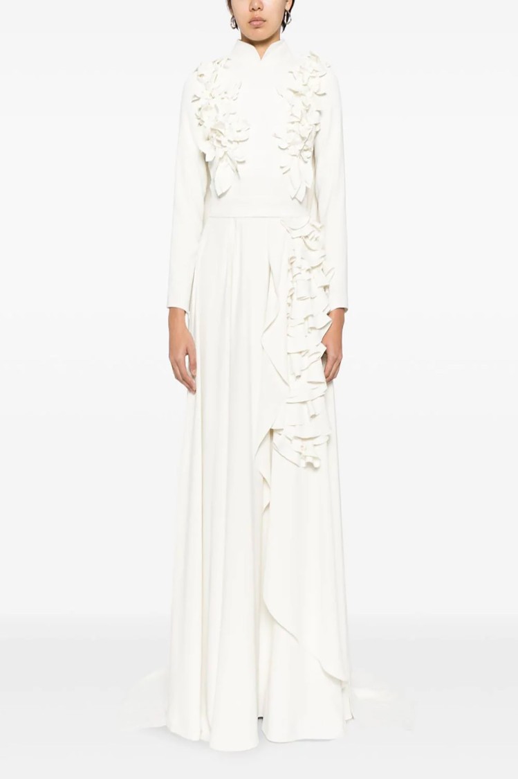 Saiid Kobeisy Crepe Kaftan With 3d Laser-cut Embroidery In White