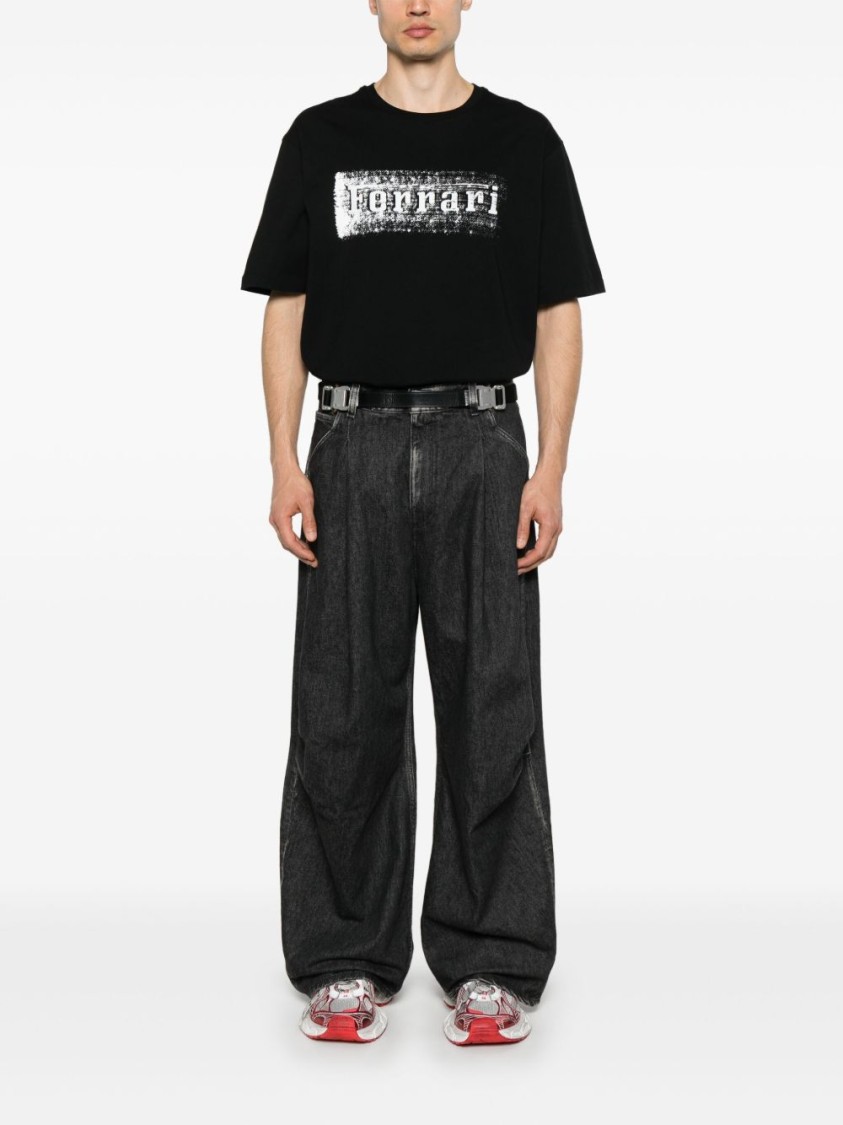 Ferrari Graphic Print Black Cotton T-shirt