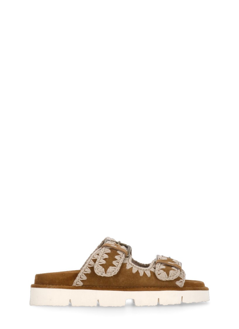 Shop Mou Brown Suede Leather Sandals