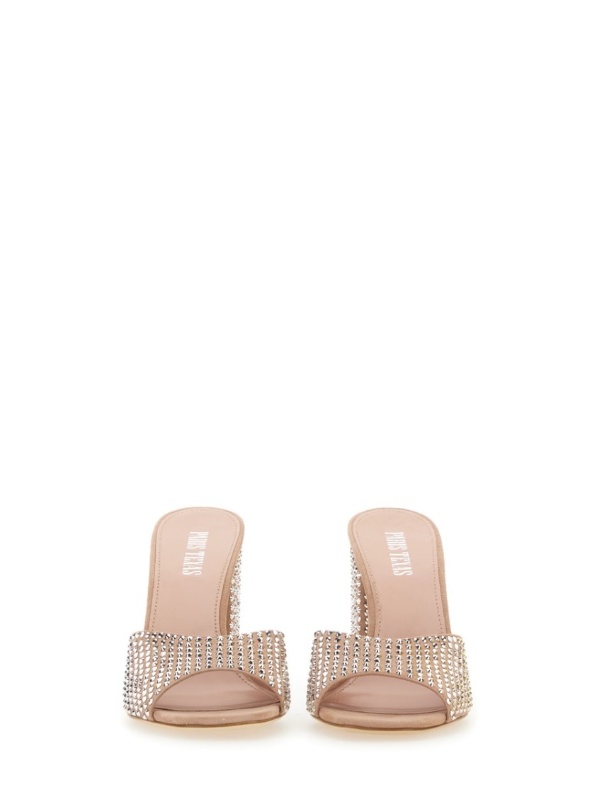Paris Texas Mule Holly Anja Suede And Crystal Block Heel Mules In Neutrals