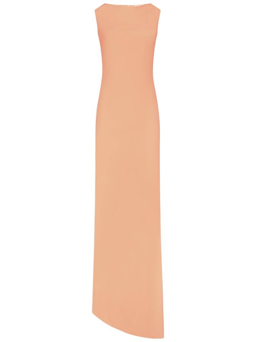 Monot Mônot Asymmetric Hemline Orange Crepe Maxi Dress