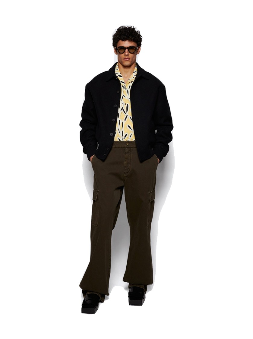 Jacquemus Yellow Cotton Jean Shirt With Playful Leaf Pattern In Yellow