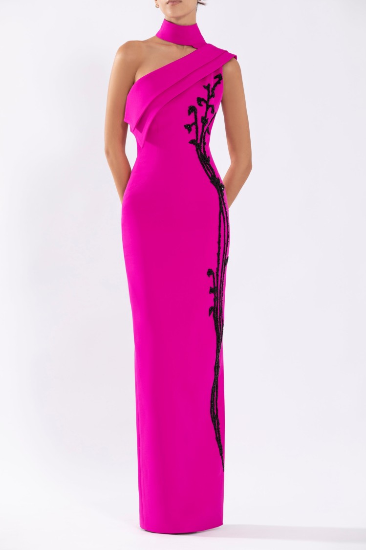Saiid Kobeisy Crepe, Off-shoulder Dress With Beading In Pink