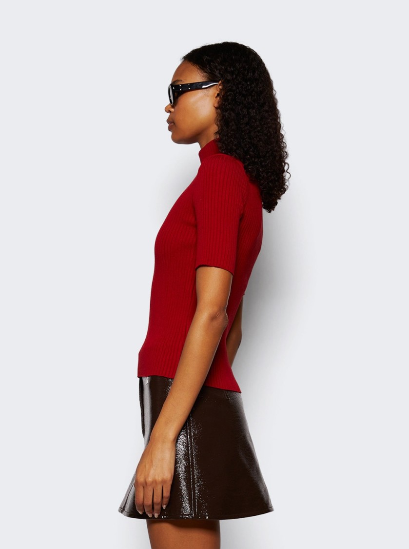 Courrèges Shoulder Snaps Rib Knit Cropped Sweater Top