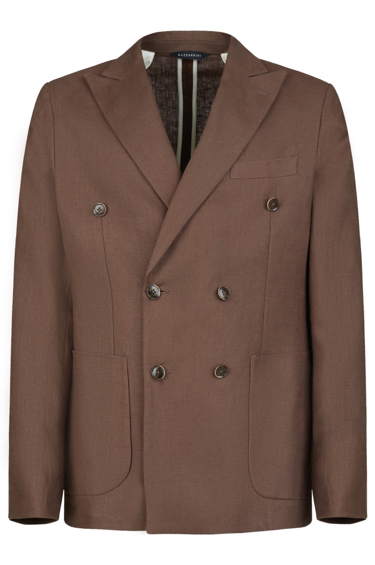 Gazzarrini X Michele Franzese Double-breasted Linen Blazer With Peak Lapels In Brown