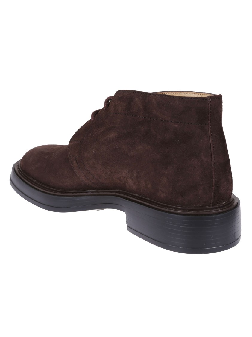 Tod's Dark Brown Suede Polacchino Shoes With Embossed Monogram In Black