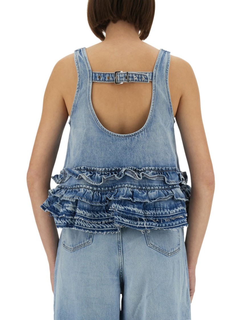 Ganni Ruffle Strap Back Sleeveless Top