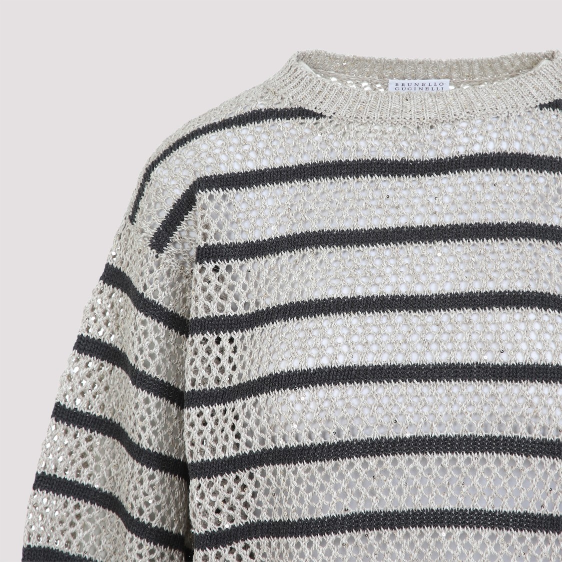 BRUNELLO CUCINELLI BRUNELLO CUCINELLI CROPPED OPEN-KNIT SWEATER WITH HORIZONTAL STRIPES