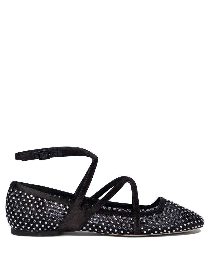 Jimmy Choo Pointed Toe Studded Leather Ballerinas In Black