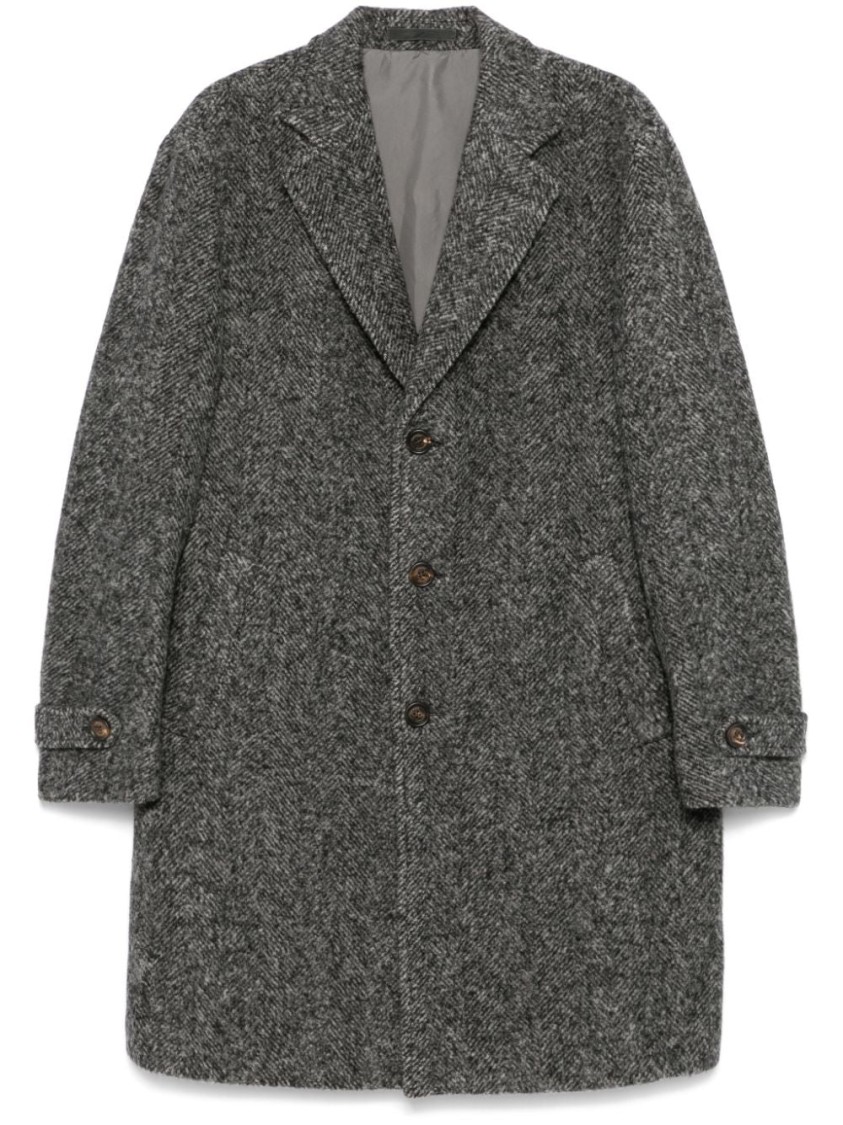 Eleventy Herringbone Coat With Front Button Fastening In Grey