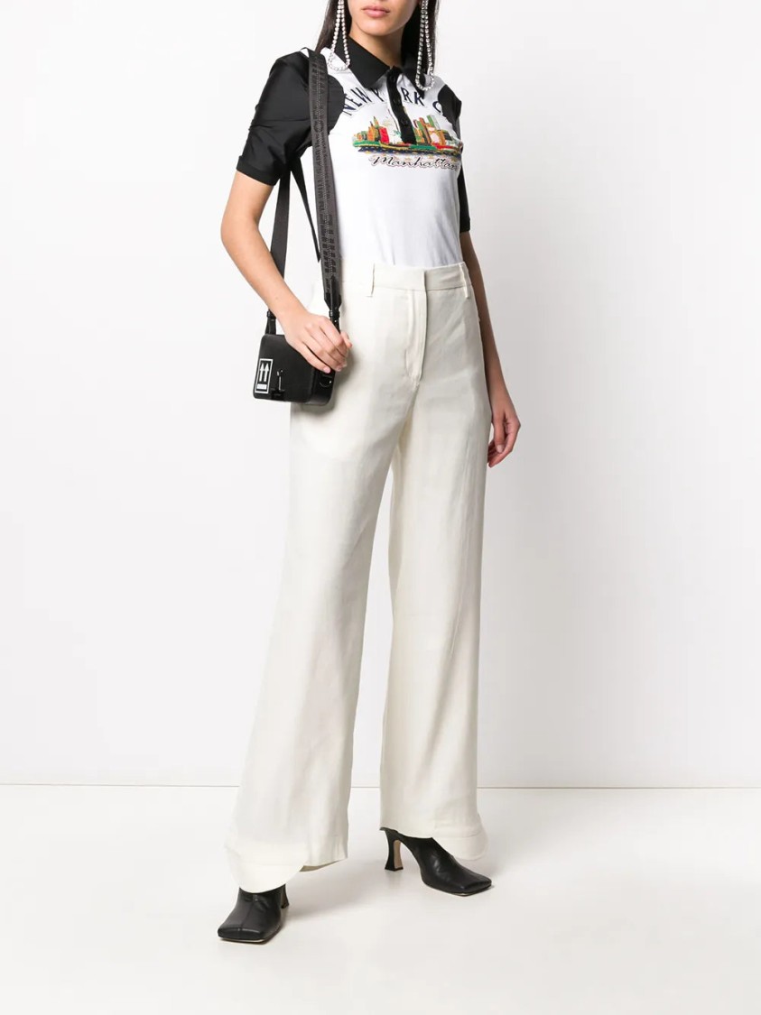Off-white Flared Curved Cuff Trousers In Neutral