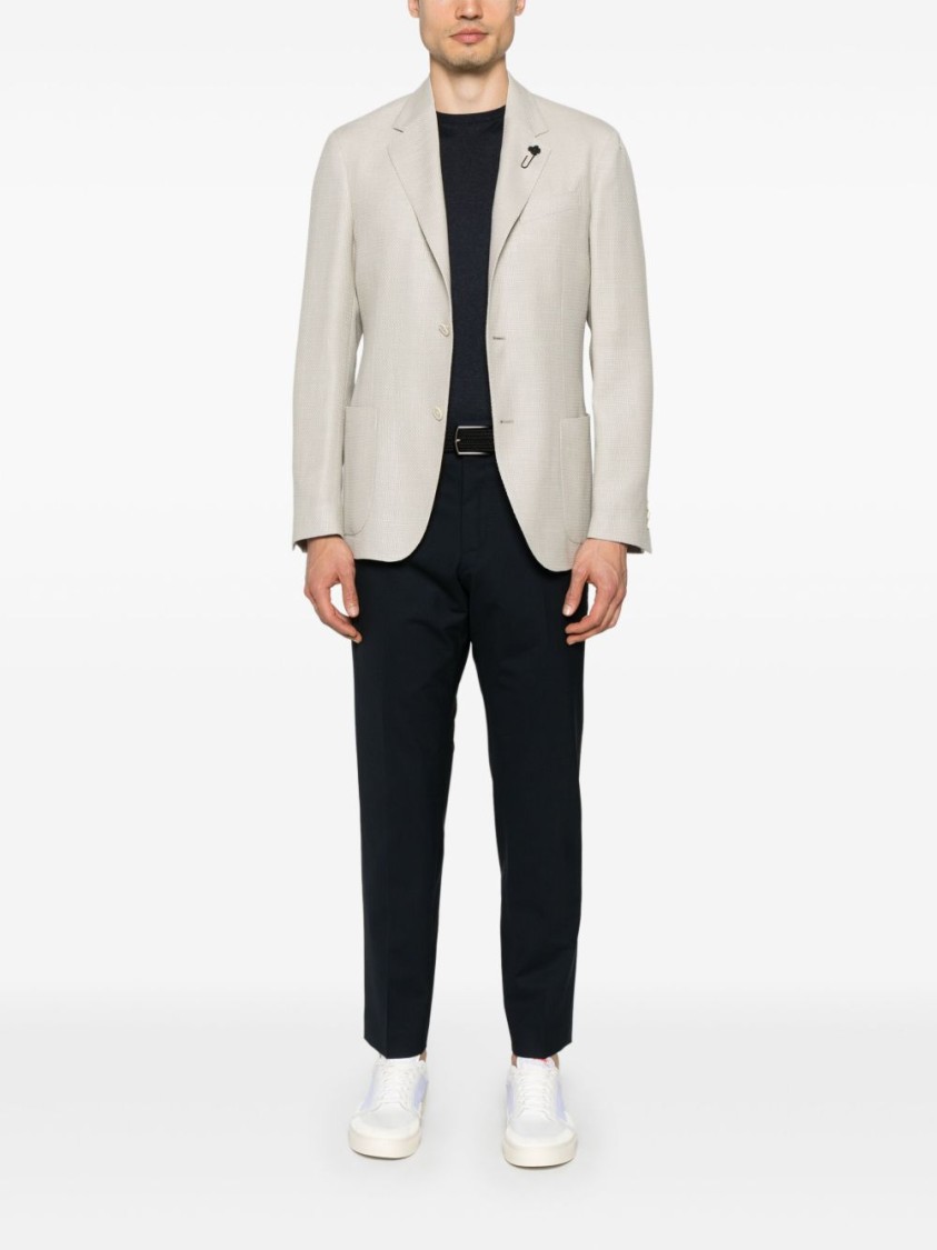 Lardini Textured Beige Tailored Jacket With Notched Lapel In White