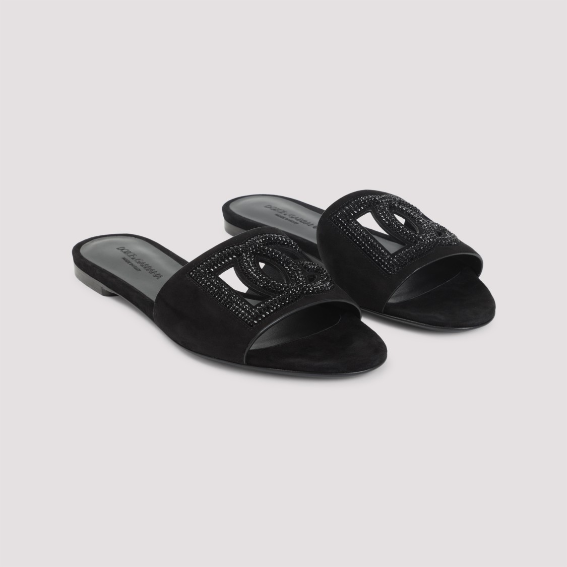 Dolce & Gabbana Open-toe Black Goat Leather Slippers In Black