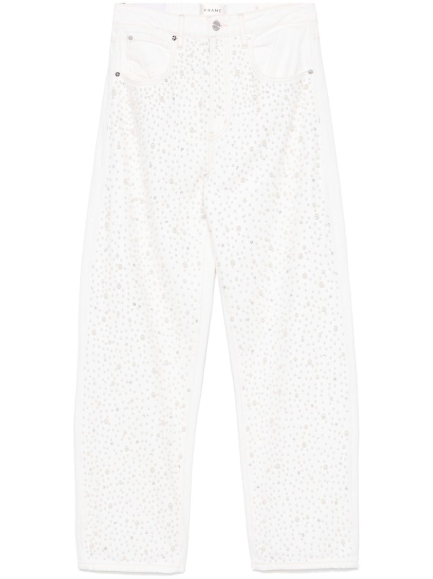 Shop Frame Rhinestone-embellished White Cotton Straight Jeans