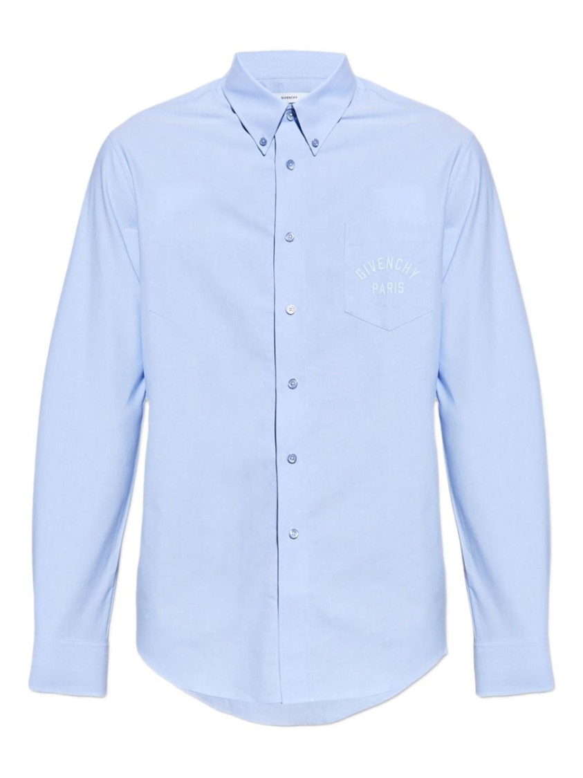Givenchy Button-down Shirt With Pointed Collar And Embroidered Detail In Blue