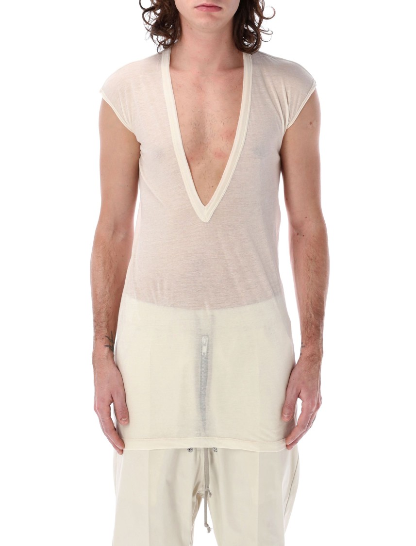 Rick Owens Dylan V-neck T-shirt With Longer Back Hem In Neutrals