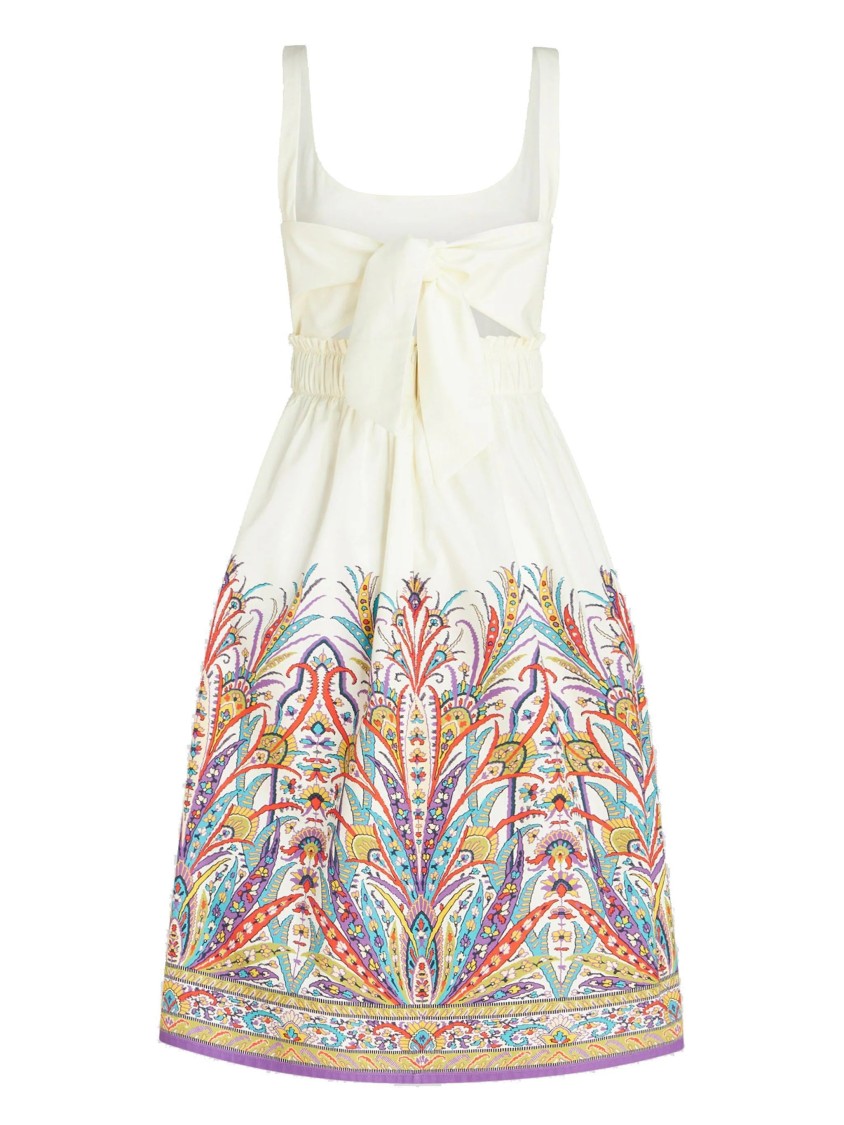 Etro Floral Embroidered Midi Dress With Square Neckline In Multi