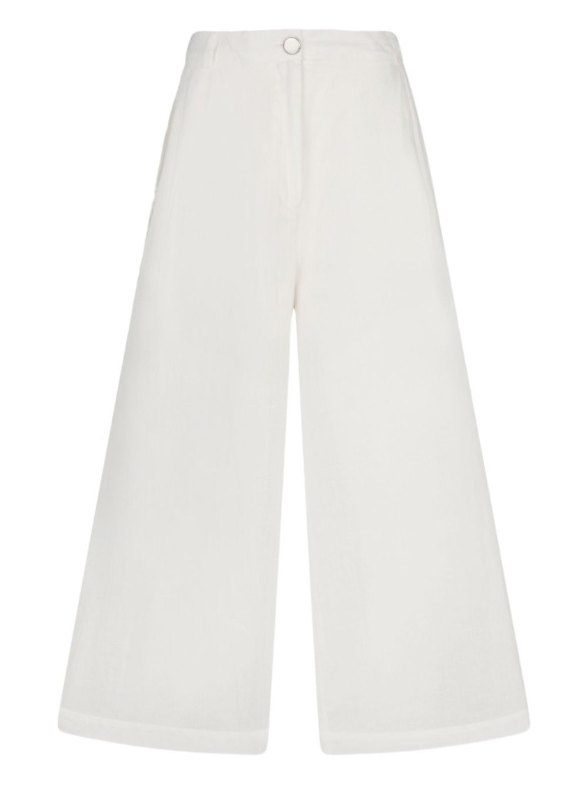 Liu •jo White Ramie Trousers With Semi-sheer Construction