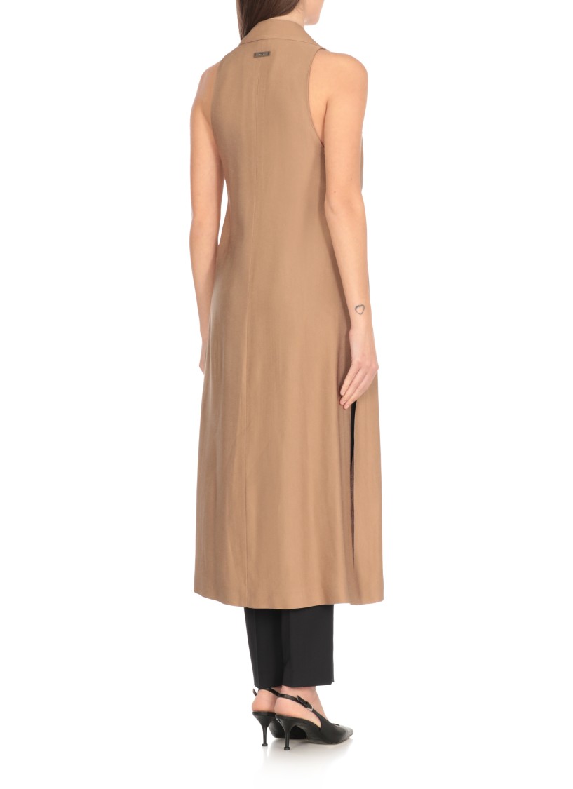 Shop Peserico Brown Viscose And Linen Midi Dress
