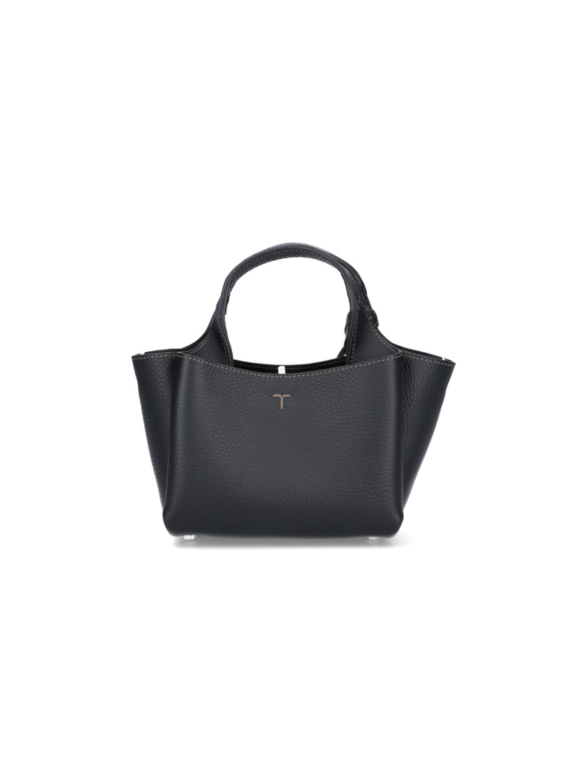 Tod's Structured Pebbled Leather Shoulder Bag With Dual Handles In Black