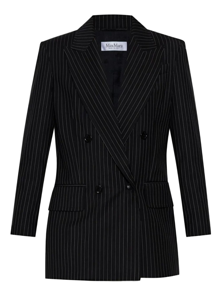 Max Mara Double-breasted Pinstripe Blazer With Structured Silhouette In Black