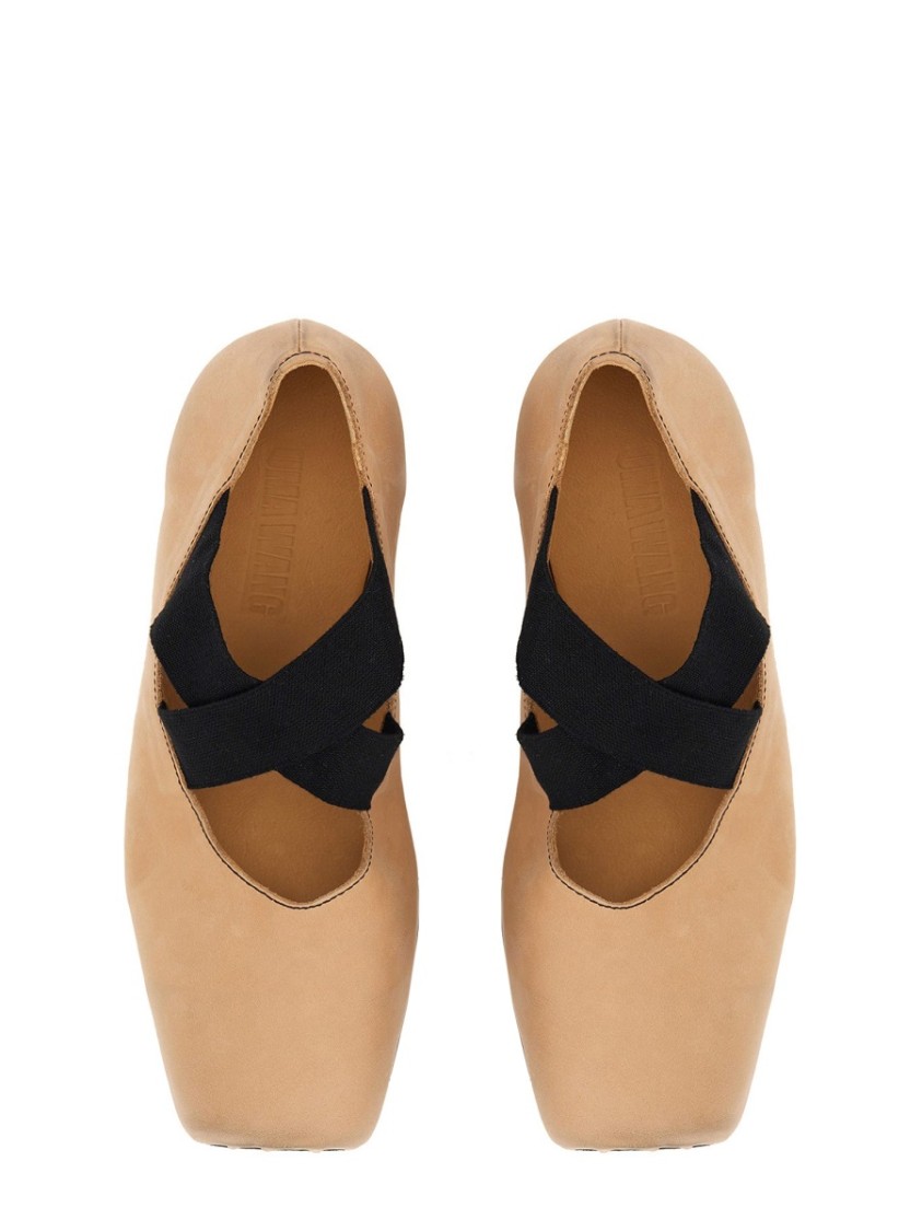 Uma Wang Leather Ballerina In Neutrals