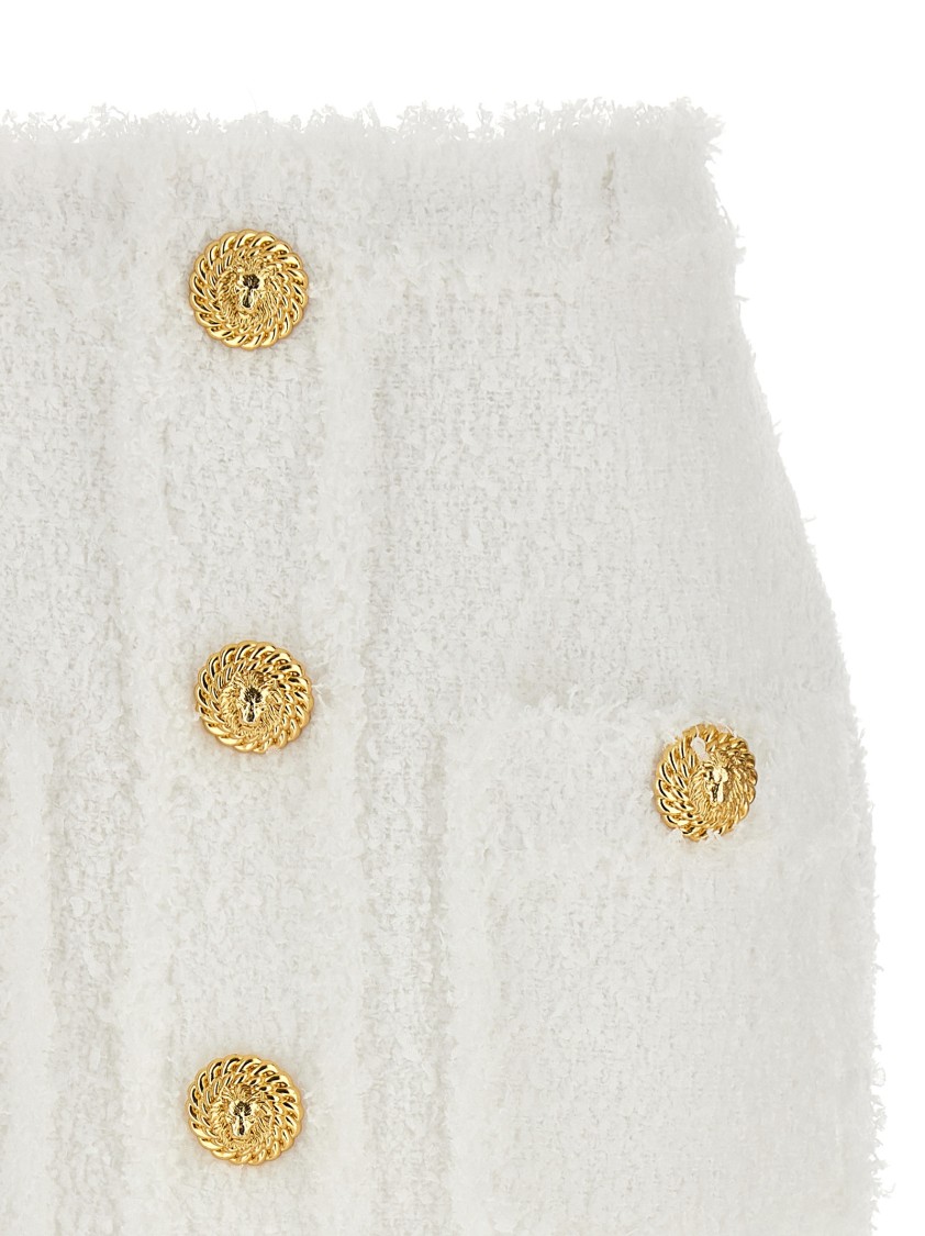 Balmain Eyelash Crop Top With Logoed Buttons In White
