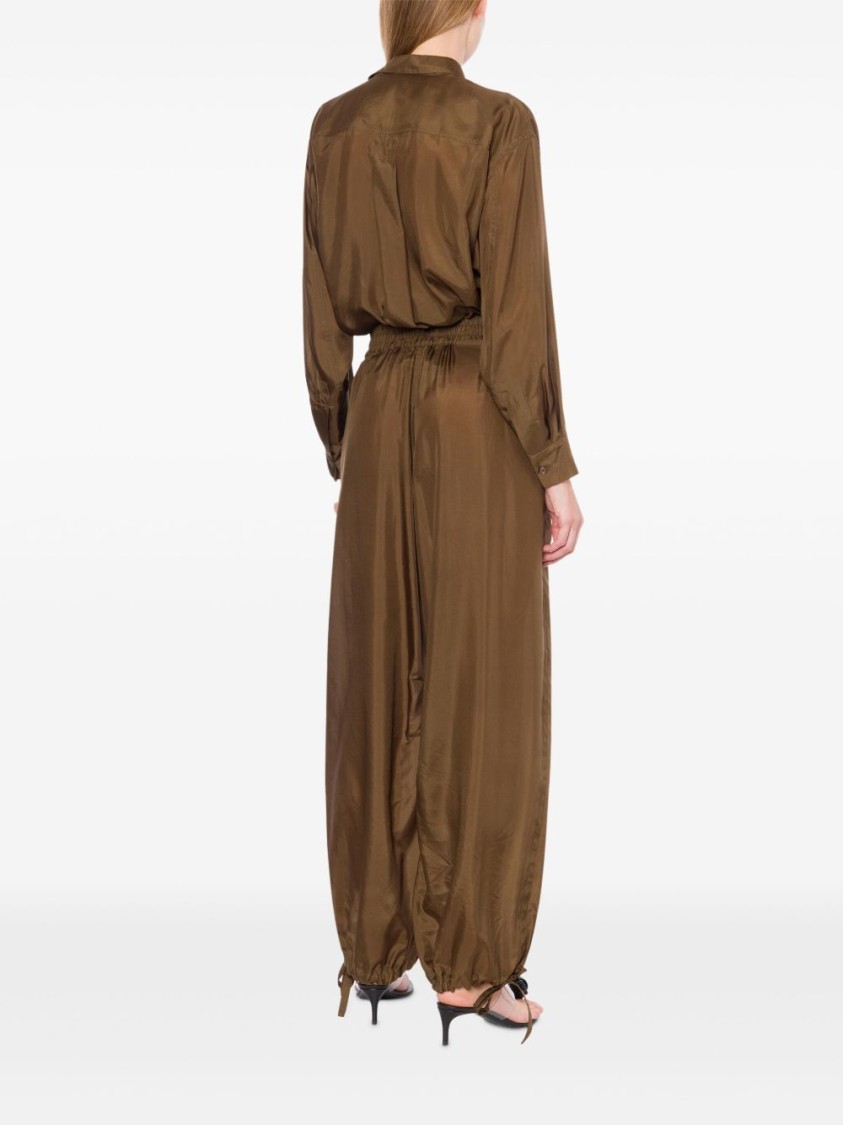 Shop Philosophy Di Lorenzo Serafini Brown Trousers With Elastic Waistband And Drawstring Cuffs