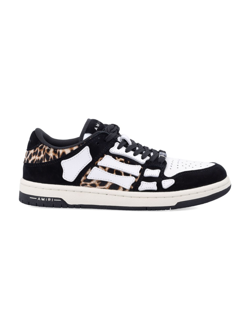 Shop Amiri Leopard Print Goat Leather Sneakers With Perforated Detail In Black