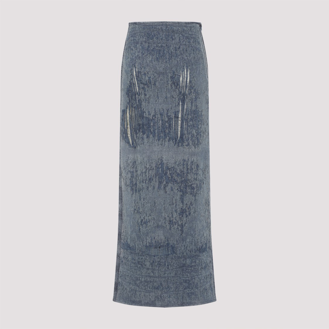 Diesel Faded Blue Denim Maxi Skirt With Side Slit In Blue