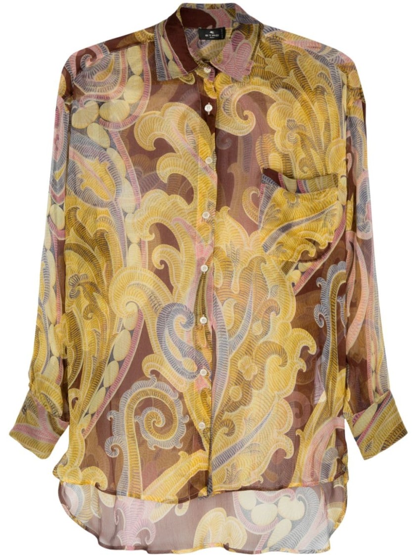 Shop Etro Multicolor Floral Print Semi-transparent Shirt