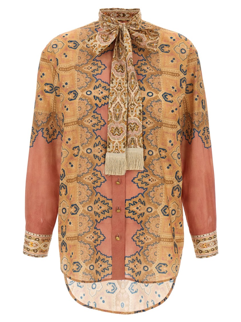 Valentino 'imaginary Journey' Patterned Shirt With Bow Tie In Multi