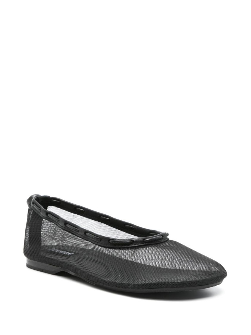 Alohas Rounded Toe Black Ballerinas With Mesh Upper In Gray