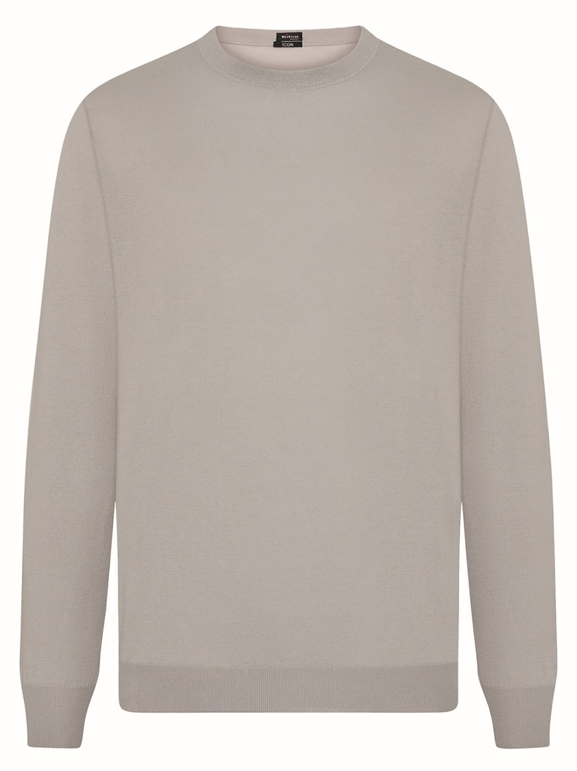 Shop Kiton Sand-colored Cotton Knit Crew Neck Sweater In Grey