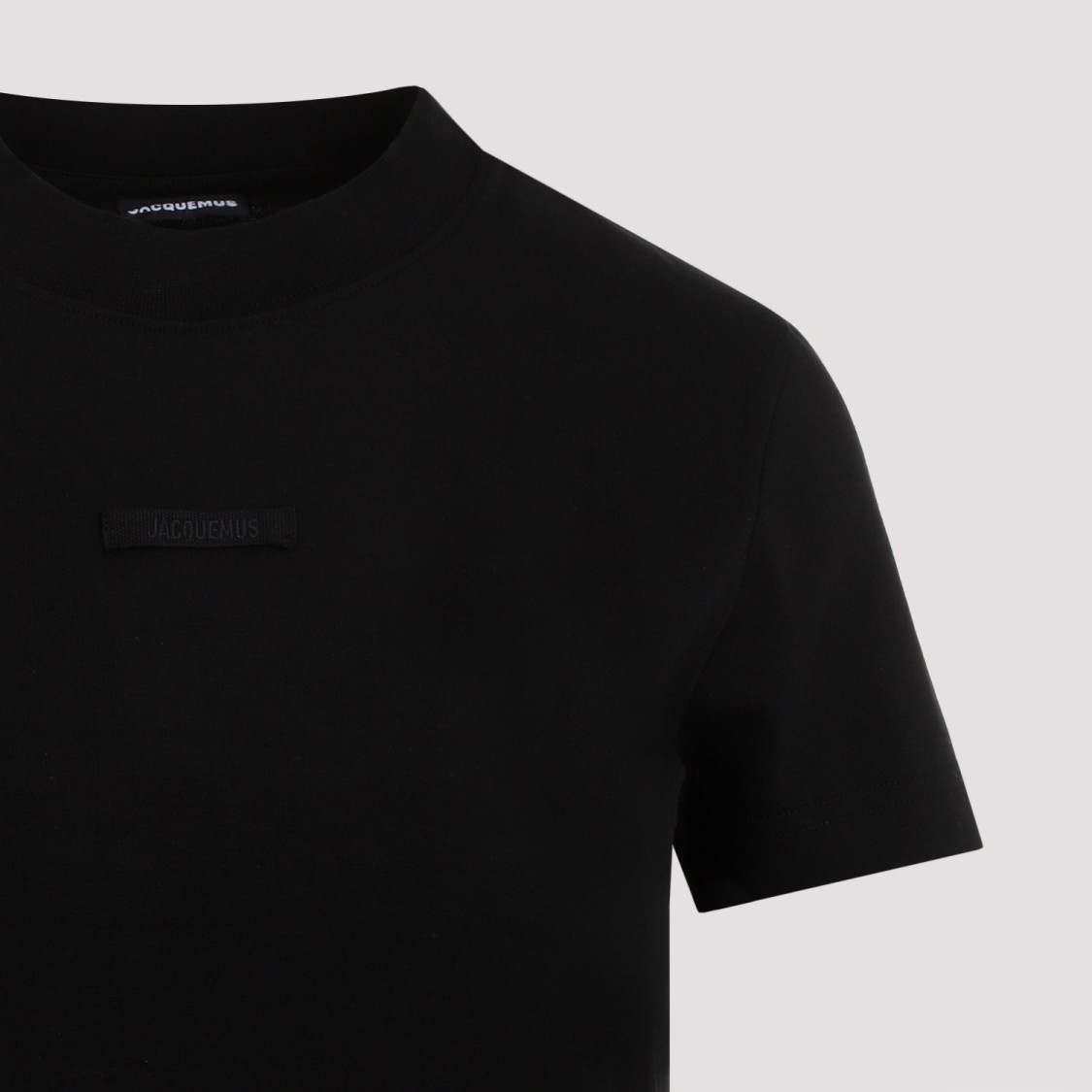 Jacquemus Black Fitted T-shirt With Logo Patch In Stretch Cotton Woman In Black