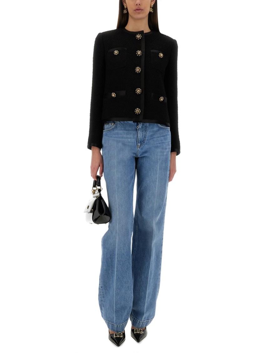 Dolce & Gabbana Jeweled Button Boucle Jacket In Black
