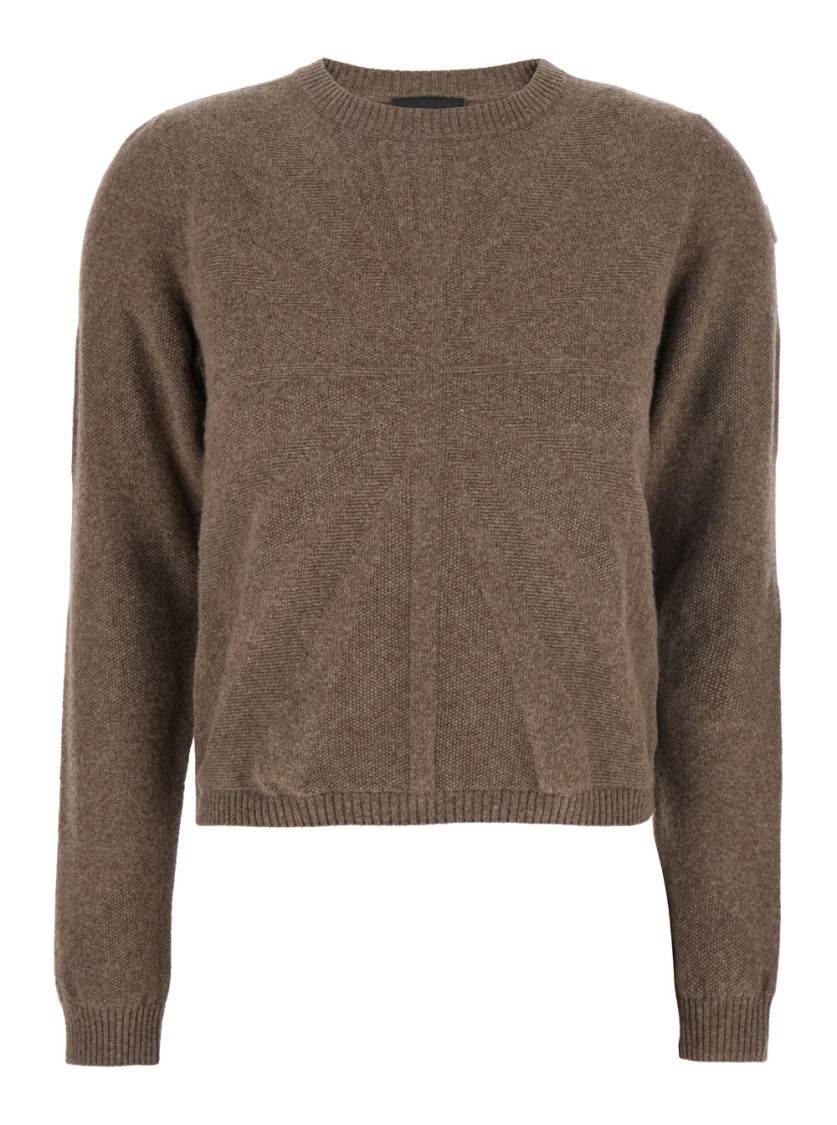 MONCLER X RICK OWENS MONCLER X RICK OWENS BIKER' BROWN CREWNECK SWEATER