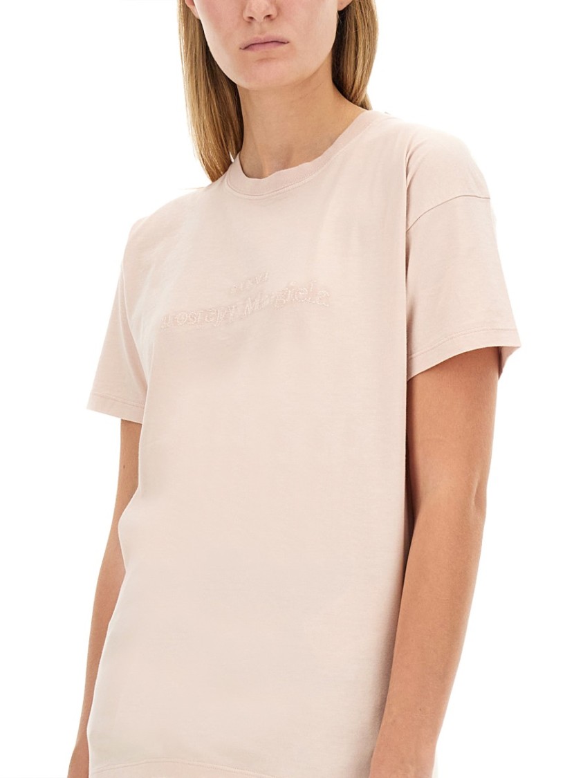 Maison Margiela T-shirt With Embroidered Logo In Neutrals