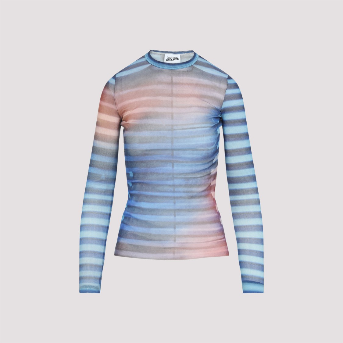 Jean Paul Gaultier Light Blue Mesh Printed Air Long Sleeves Top In Multi