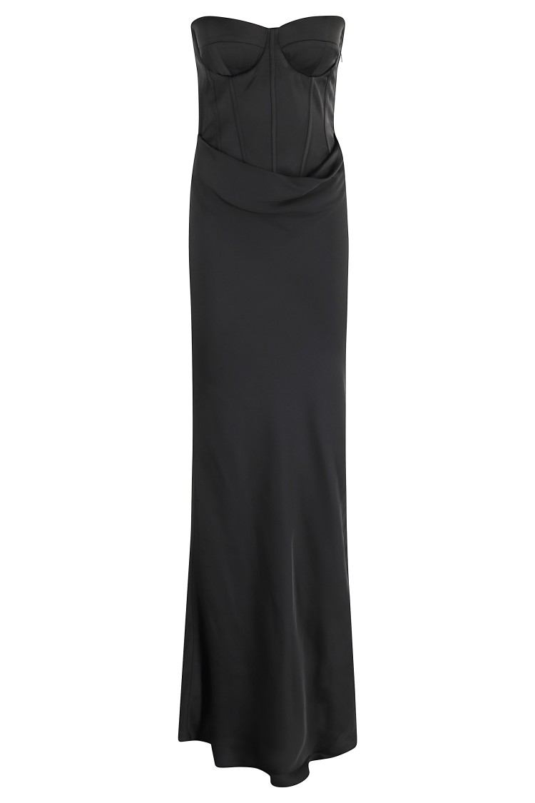 Rotate Birger Christensen Maxi Satin Dress With Corset In Black