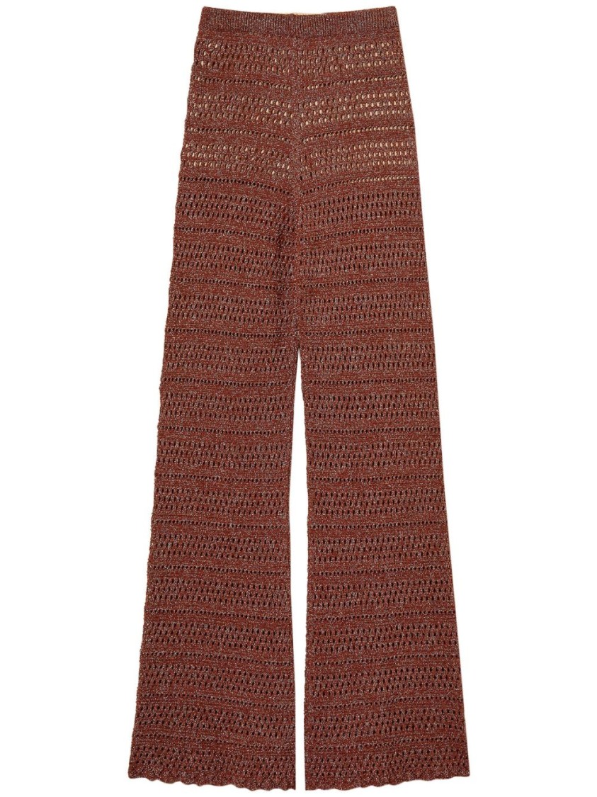 Shop Twinset Twin-set Wide-leg Trousers With Textured Open-knit Design